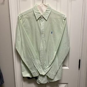 Ralph Lauren Polo Seersucker Button Down Shirt Custom Fit Medium Green striped